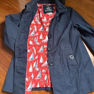 LL Bean Womens Hooded Lightweight Jacket Navy Blue Size Lg Nautical Interior